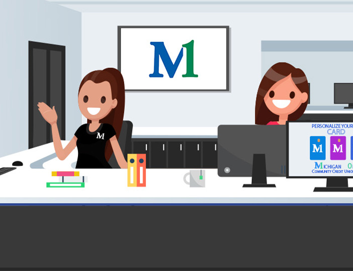 Smiling M1 Credit Union staff on the teller line, showcasing a positive workplace culture and career opportunities in financial services.